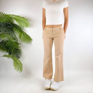 Vintage Y2K Indie Grunge Low Rise Preppy Khaki Chino Flare Dress Pants / 0